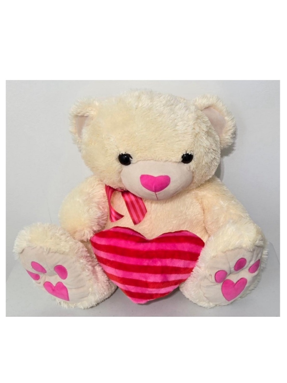 Hug Fun Plush Teddy Bear Large 24” Ivory White Pink Valentines Heart Stuffed